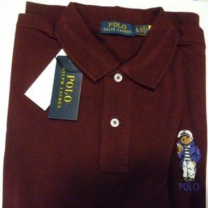 NWT POLO RALPH LAUREN TEDDY BEAR CUSTOM SLIM FIT POLO LONG SLEEVE BURGUNDY XL